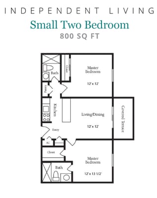 Architectural floor plan of a two-bedroom unit