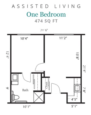 Architectural floor plan of a one-bedroom apartment