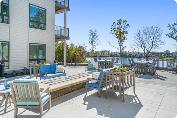 Outdoor seating area with views of the lake