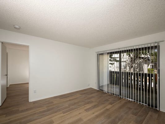 Bright interior living space with sliding glass door