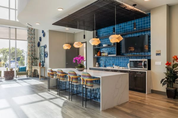 Bright interior view of a modern kitchen and dining area