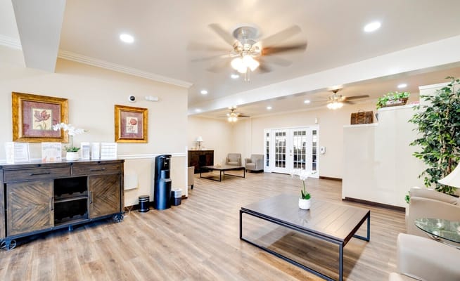 Welcoming lobby with seating and decorative elements