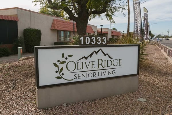 Facility exterior sign for Olive Ridge Senior Living