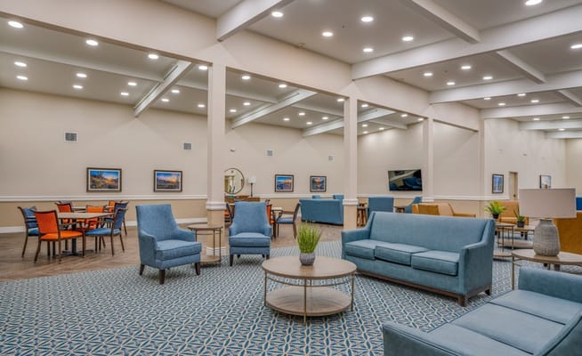 Bright and inviting common area with seating