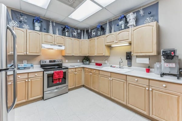 Well-equipped kitchen in a senior living facility