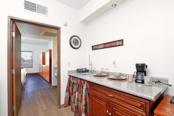 Cozy kitchen area in a resident's suite