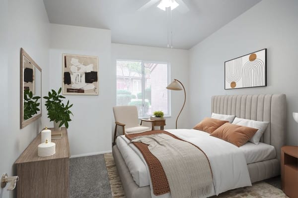 Cozy resident room with modern furnishings and decor