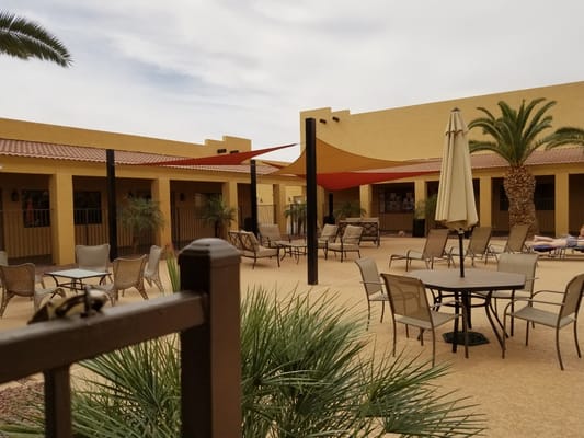 Outdoor seating area at a senior living facility
