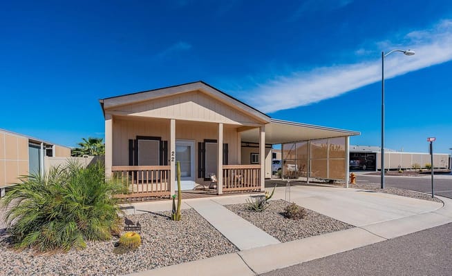 Front view of a single-story home at Sundance 2