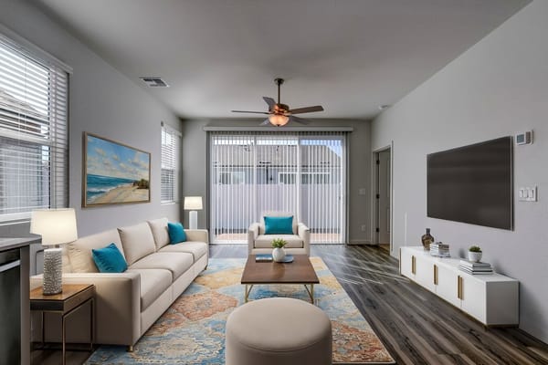 Bright living room with comfortable seating and modern decor