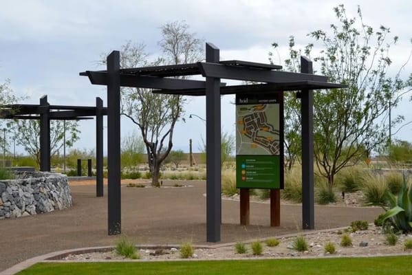 Outdoor view of a pathway and signage in the facility