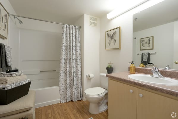 Bright bathroom with modern fixtures and decor