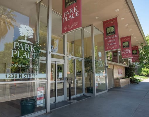 Entrance of Park Place Senior Residences with signage