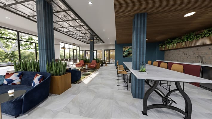 Bright common area with comfortable seating and modern decor