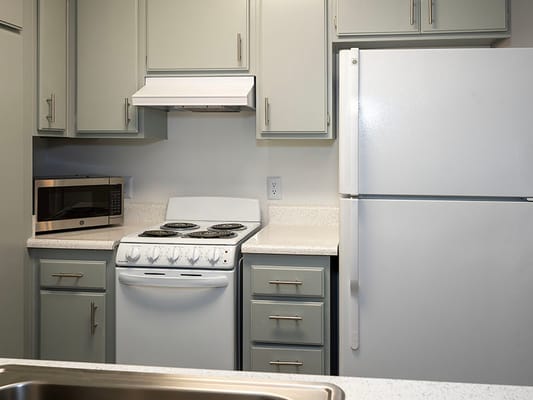 Interior view of a kitchen with appliances