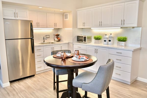 Bright and modern kitchen area in a retirement community