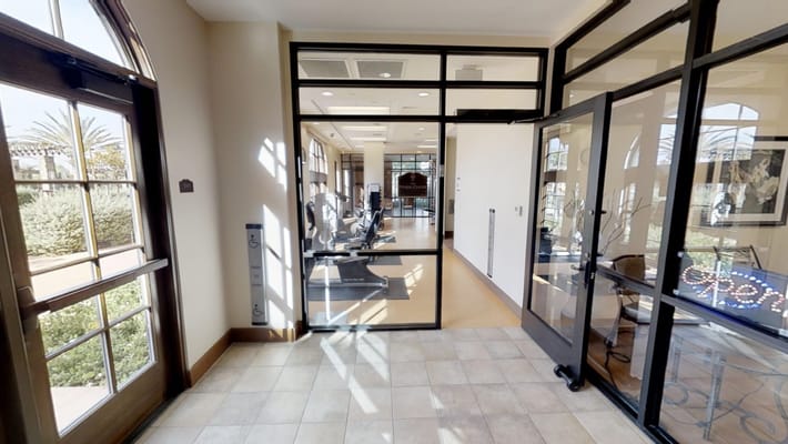 Interior view of a gym area with equipment
