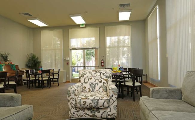 Interior view of a common area with seating