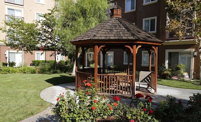 Gazebo in a landscaped outdoor area