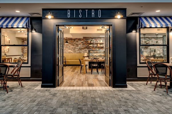 Entrance to the bistro with outdoor seating