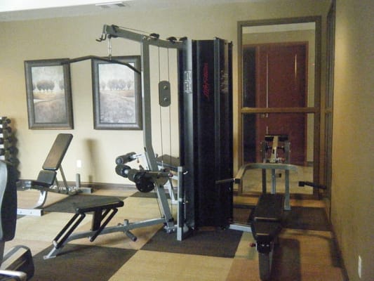 Interior view of a gym with workout equipment