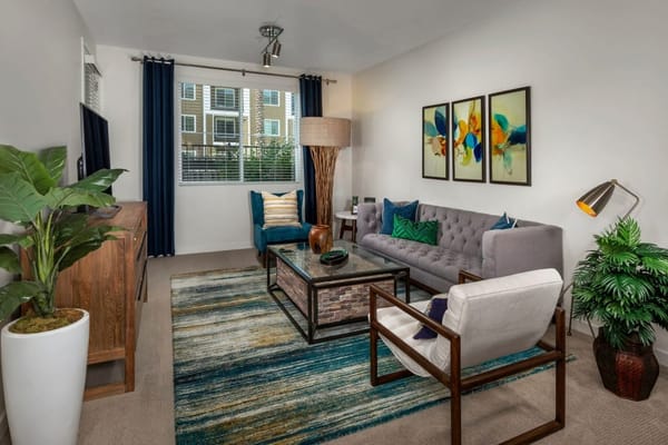 Interior view of a cozy living room with furniture and decor