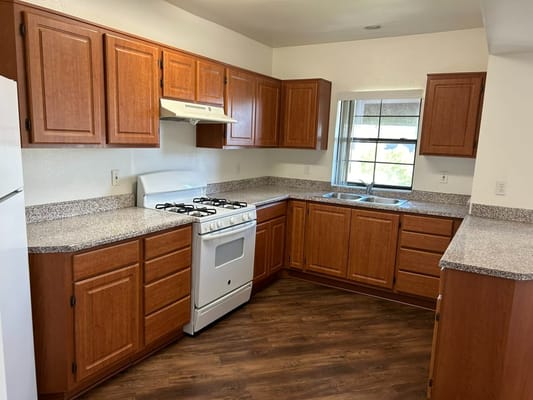 Bright kitchen in a senior living facility apartment