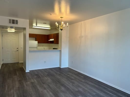 Cozy living room area in a senior living apartment