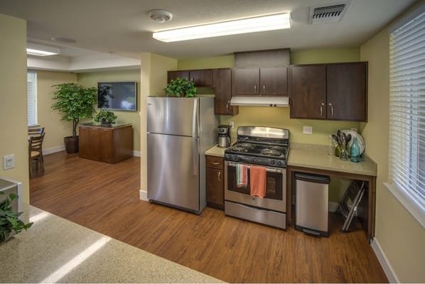 Interior view of a modern kitchen in a senior apartment