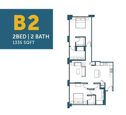 Architectural floor plan of a two-bedroom apartment