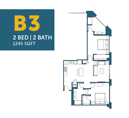 Architectural floor plan of a 2-bedroom unit