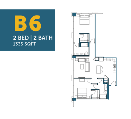 Architectural floor plan of a 2-bedroom unit