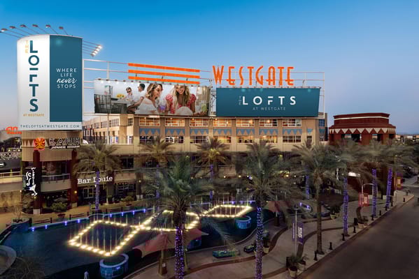 Exterior view of The Lofts at Westgate with logo