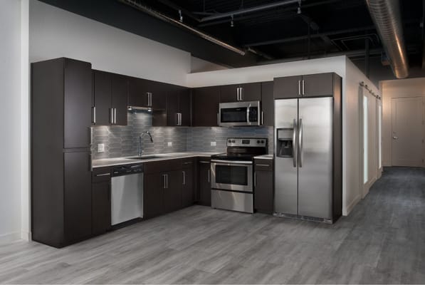 Modern kitchen interior of a senior living unit