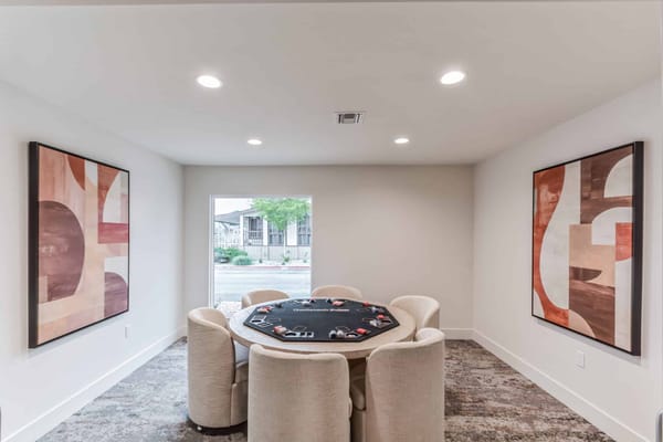 Interior view of a game room with poker table