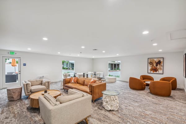 Interior view of a common area with seating