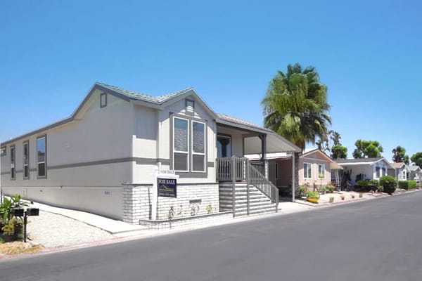 Exterior view of a mobile home in a community