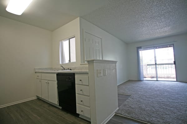 View of a kitchen and living area in a residential unit