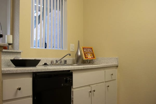 Interior view of a kitchenette with appliances