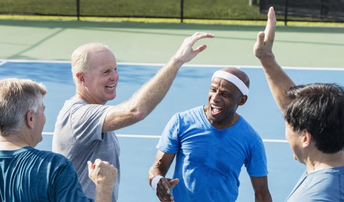Seniors celebrating after a tennis game