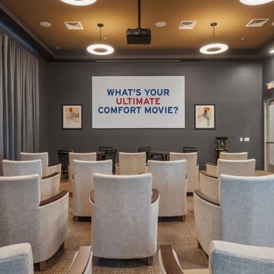 Interior view of a communal activity room with seating