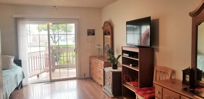 Bright interior view of a resident's room