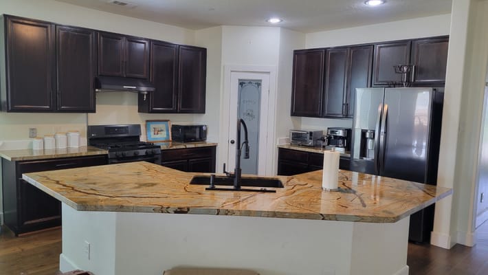 Modern kitchen interior with granite countertop