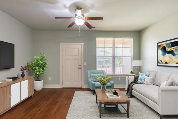 Bright living room with modern decor and natural light