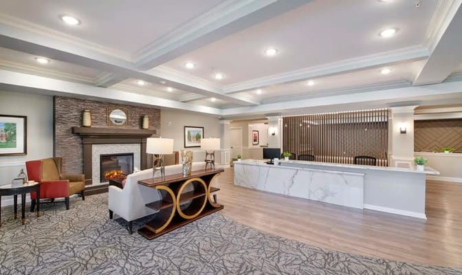 Interior view of a bright lobby with modern decor