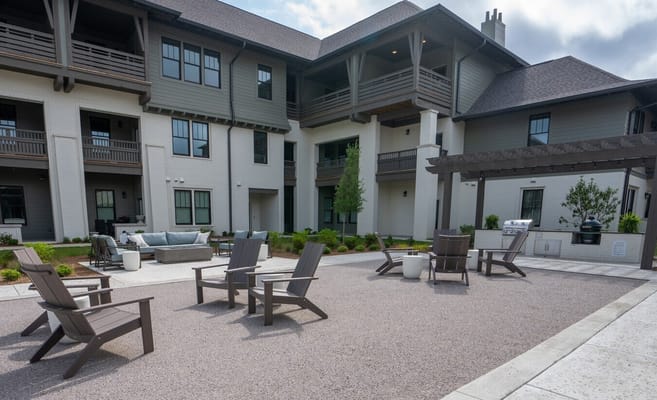 Outdoor seating area at a senior living facility