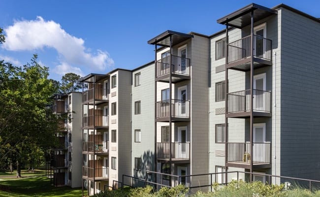 Exterior view of a multi-story senior living building