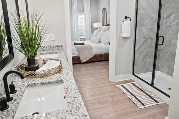 Well-decorated interior bathroom with modern features
