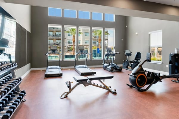 Interior of a fitness room with exercise equipment