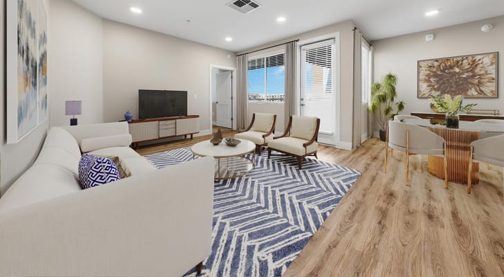 Bright common area with seating and decor